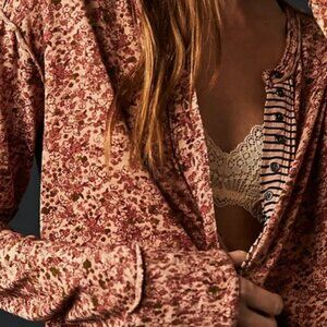 Free People We The Free Girl Meets Boy Henley Printed Button Top XS